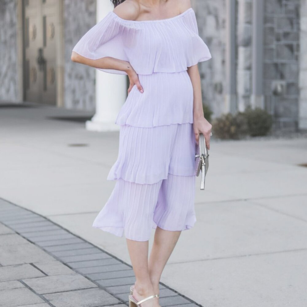 Lavender Ruffle Tiered Strapless Midi Dress - Size Small - Picture 3 of 9